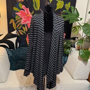 Twenty One Open Front Drape Shawl Cardigan, Black/Grey Stripes, Large